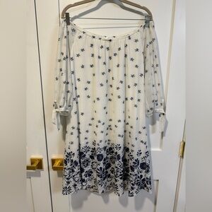 Siren Lily Women’s White & Blue Off The Shoulder Floral Dress - Size XL